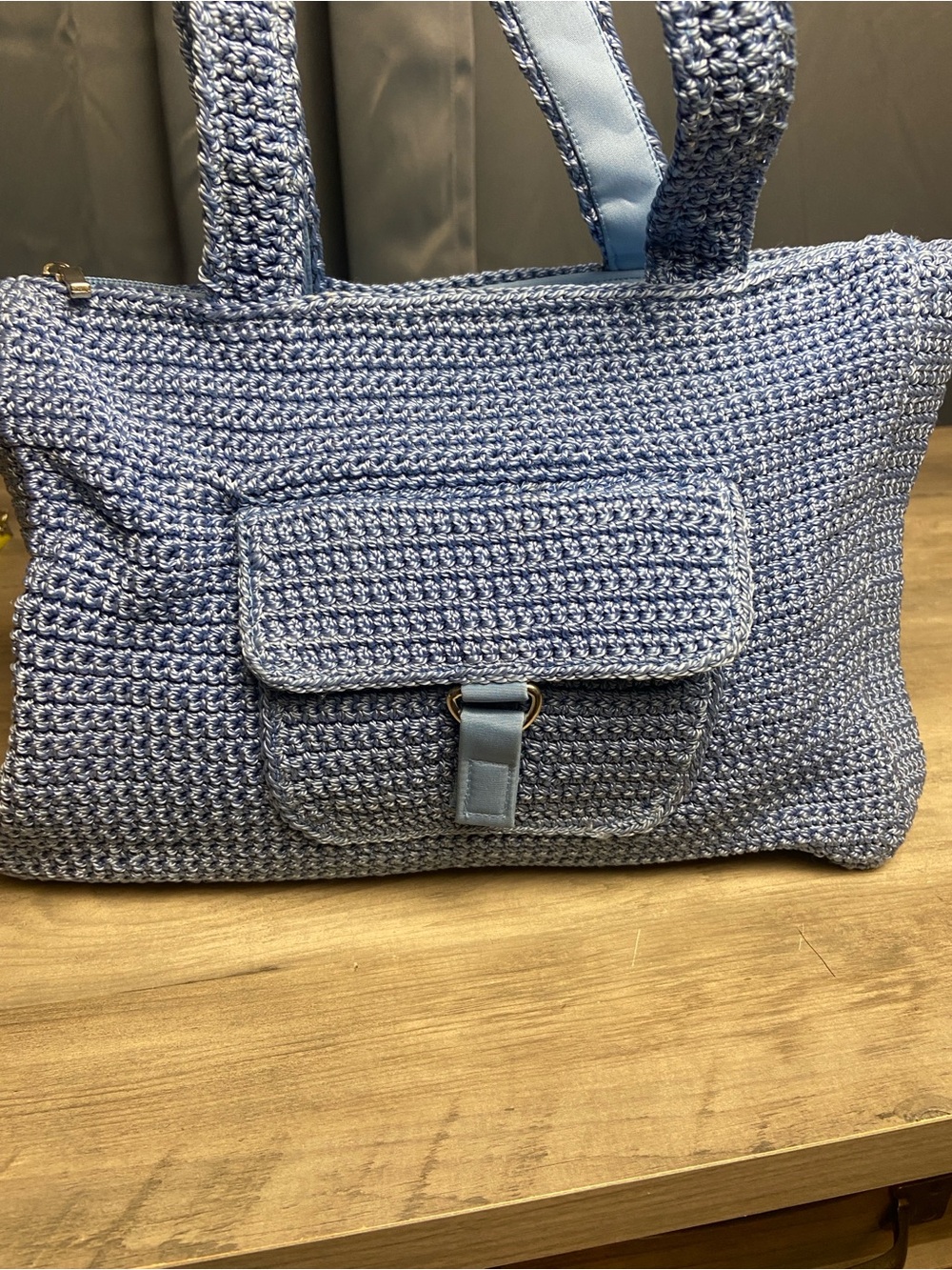 Light Blue Crochet Tote Purse‎ Bag with Front Pocket Y2K Style
